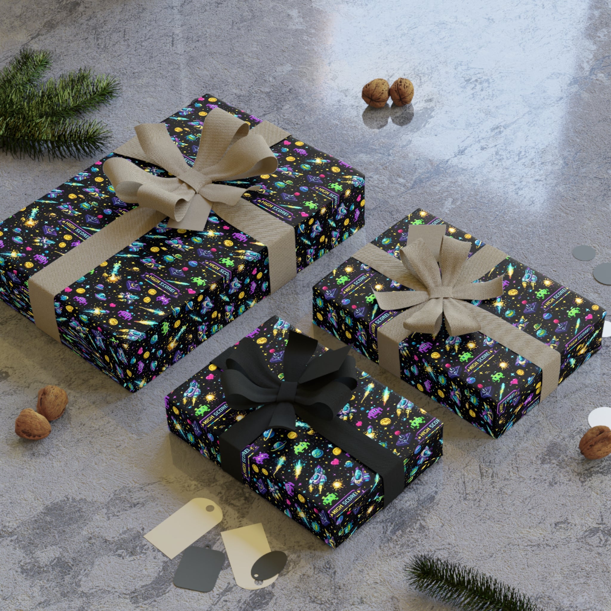 Retro Space Wrapping Paper Roll – Vintage Sci-Fi Galaxy Gift Wrap