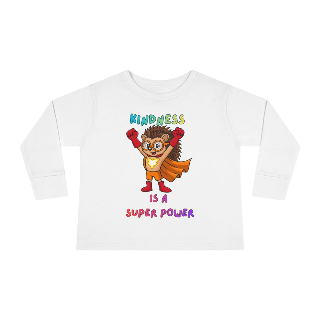 Kindness Is a Superpower Toddler Long Sleeve Tee | Hedgehog Superhero Graphic - Mutantur Labs LLC