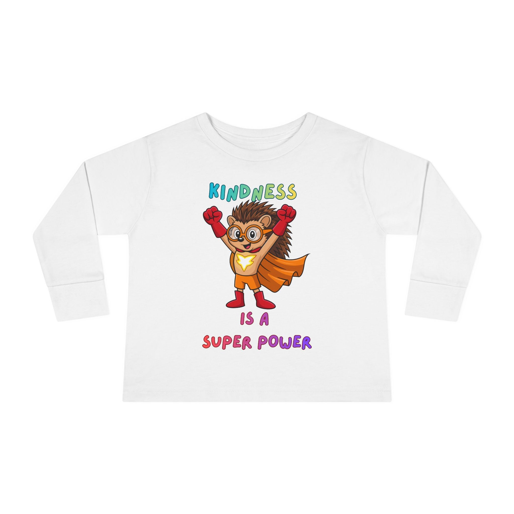 Kindness Is a Superpower Toddler Long Sleeve Tee | Hedgehog Superhero Graphic - Mutantur Labs LLC