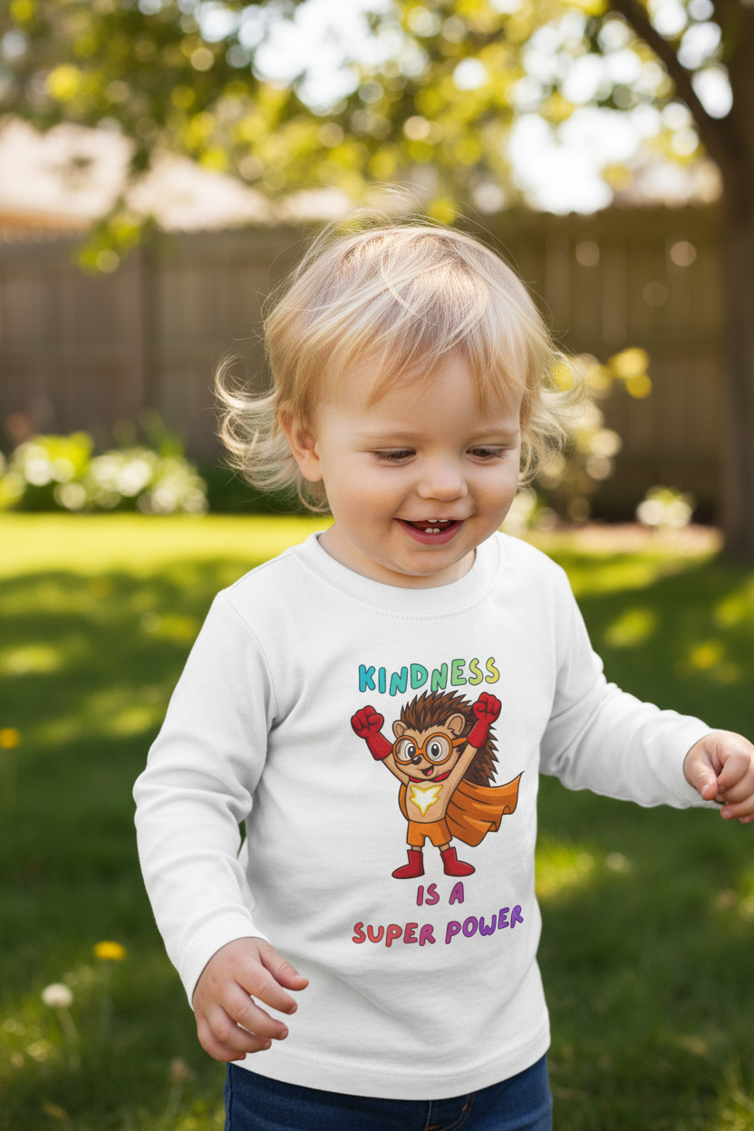 Kindness Is a Superpower Toddler Long Sleeve Tee | Hedgehog Graphic