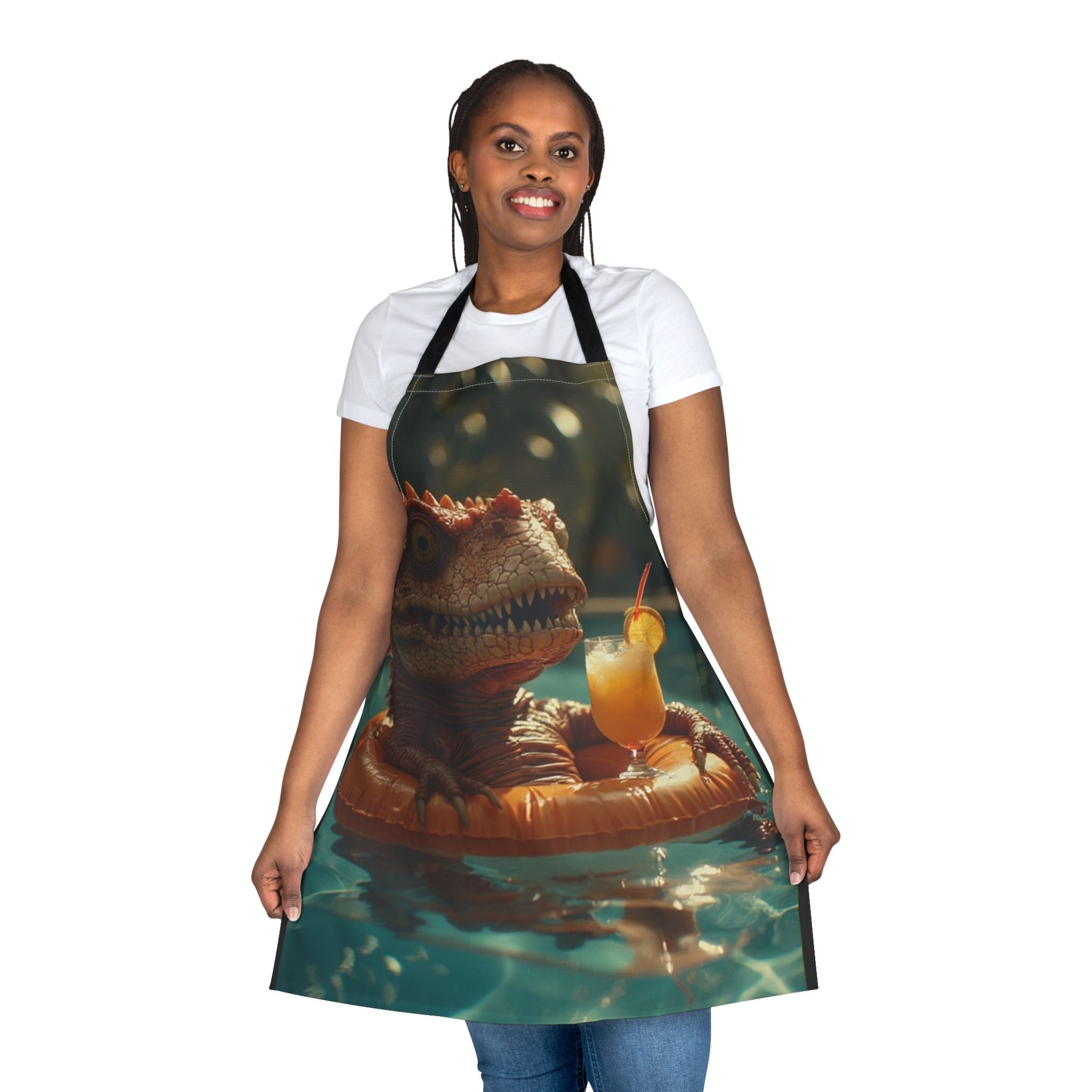 Colada Rex Apron — T-Rex in a Pool Float with Drink Funny Kitchen Apron - Mutantur Labs LLC