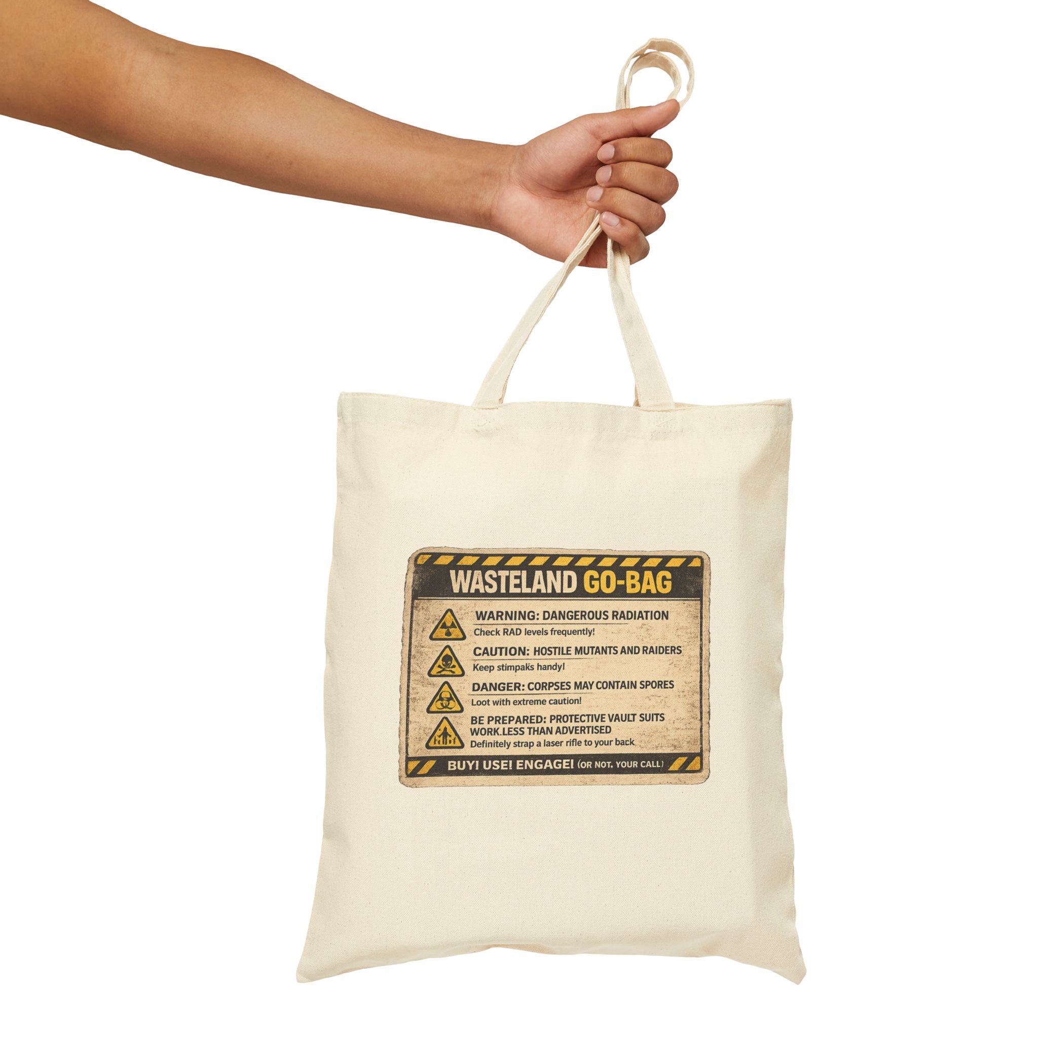 Wasteland Go-Bag Canvas Tote — Post-Apocalyptic Survival Warning Print - Mutantur Labs LLC