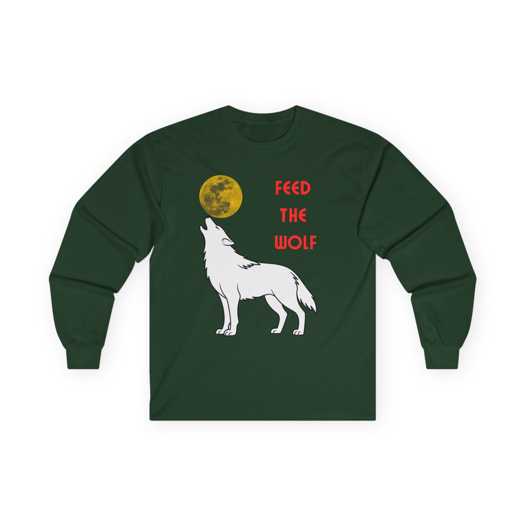 Feed the Wolf Long Sleeve Shirt | Howling Wolf Moon Graphic Tee - Mutantur Labs LLC