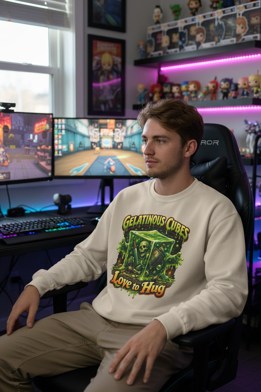 Gelatinous Cubes Love to Hug Sweatshirt RPG Monster Horror Retro - Mutantur Labs LLC