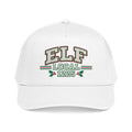 A white baseball cap featuring a front graphic that reads 'ELF LOCAL 1225' in green, red, and gray lettering with small holly accents.