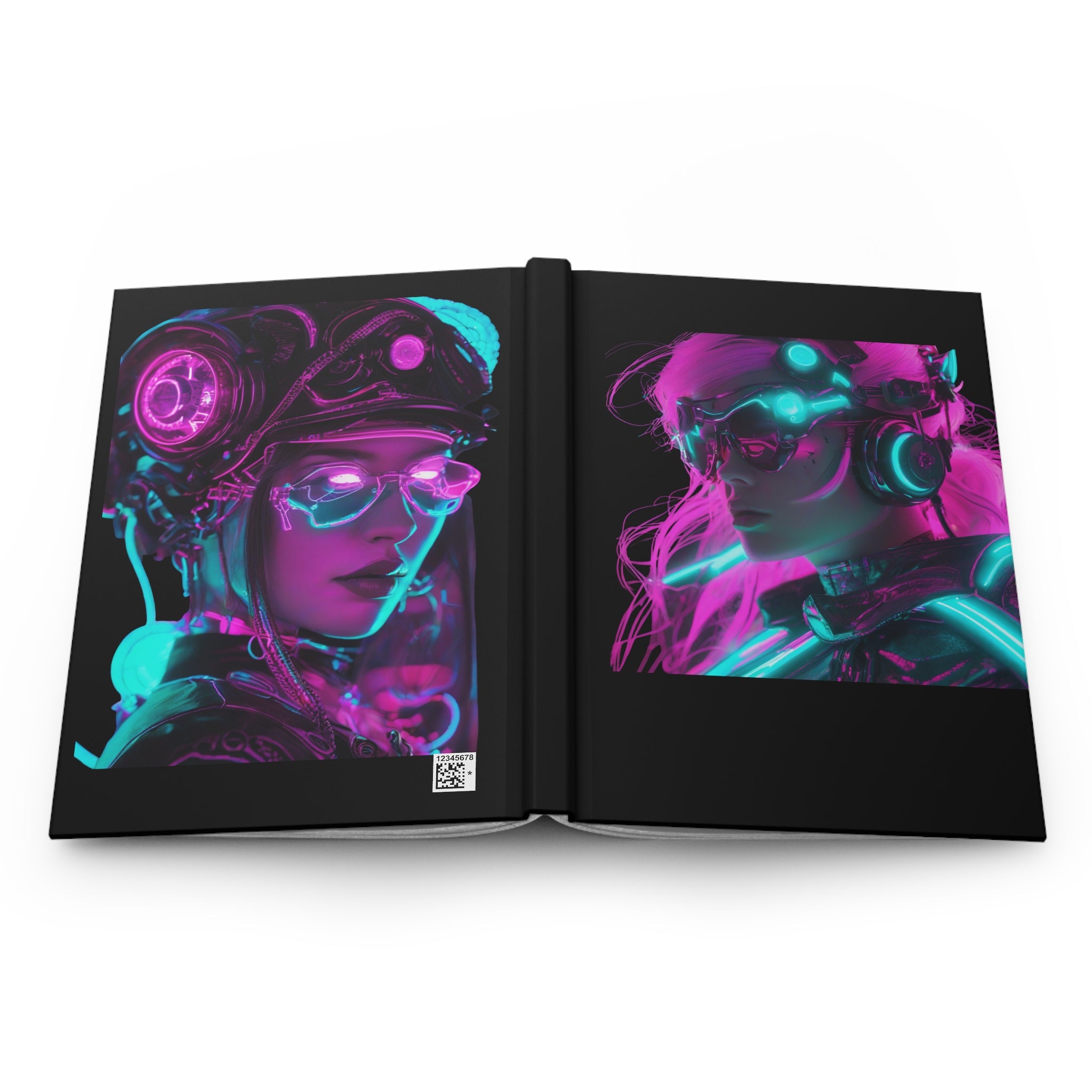 Futuristic Hardcover Journal - Neon Cyberpunk Aesthetic Writing Notebook