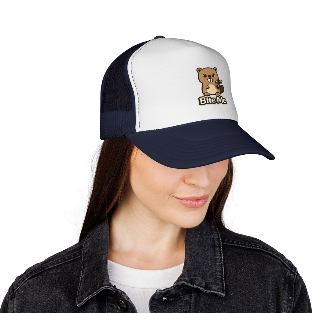 Bite Me Beaver Sci Fi Trucker Hat — Snapback Cap - Mutantur Labs LLC