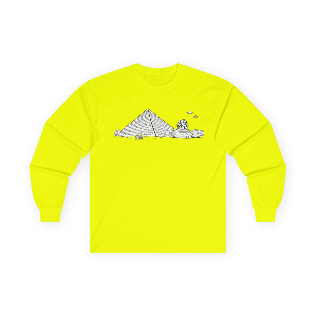 Egypt Pyramid, Aliens & Sphinx Line Art Long Sleeve Tee - Mutantur Labs LLC
