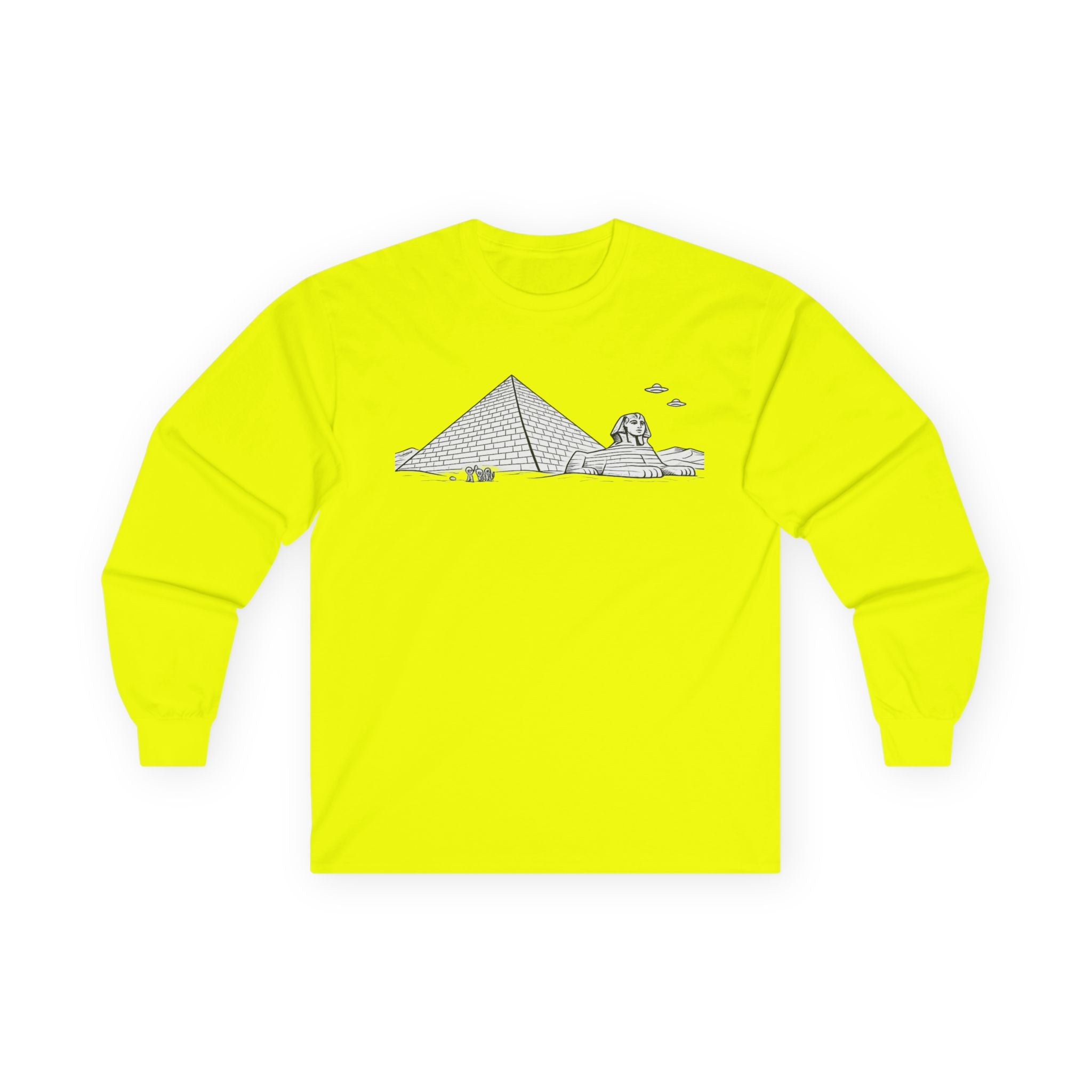 Egypt Pyramid, Aliens & Sphinx Line Art Long Sleeve Tee - Mutantur Labs LLC