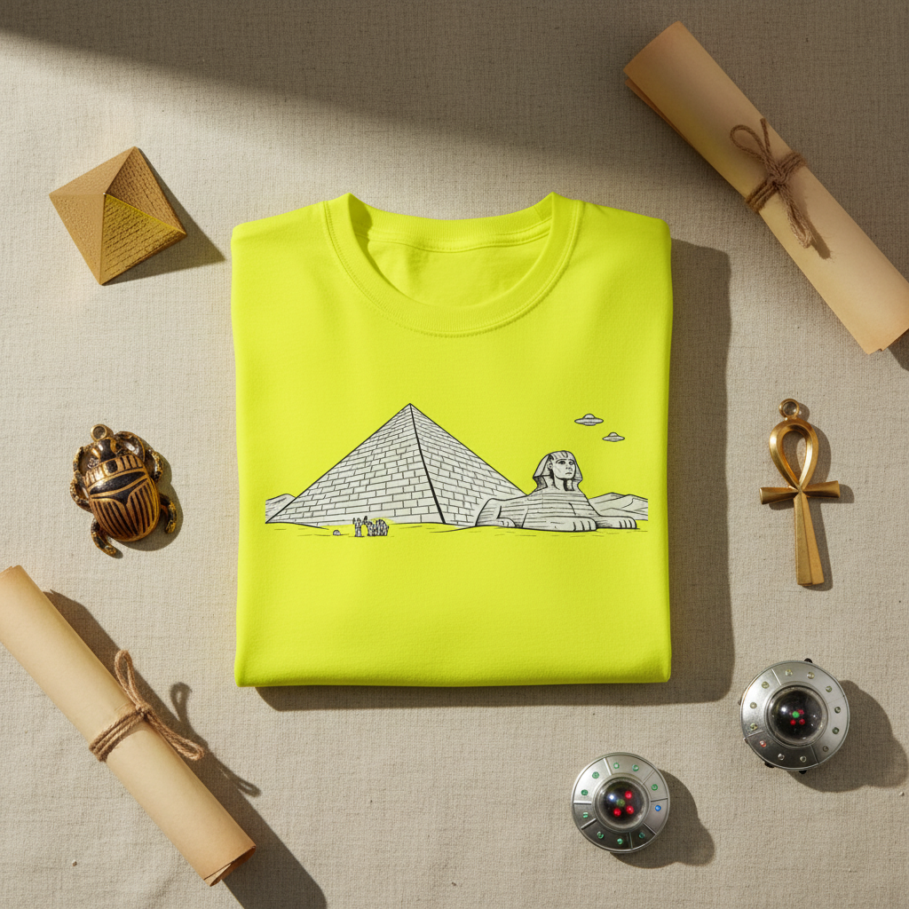Egypt Pyramid Aliens and Sphinx line art long sleeve tee, back view