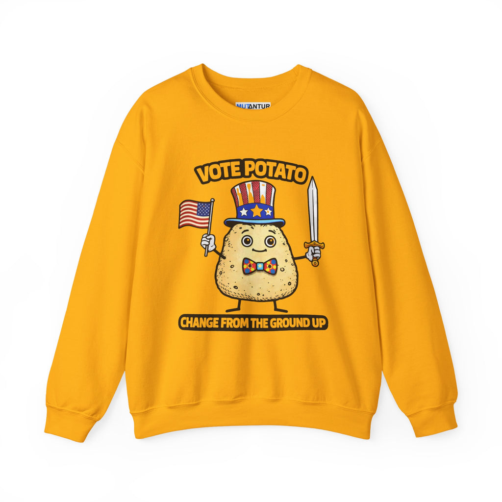 Vote Potato cartoon politician Crewneck Sweatshirt | Change From The Ground Up - Mutantur Labs LLC
