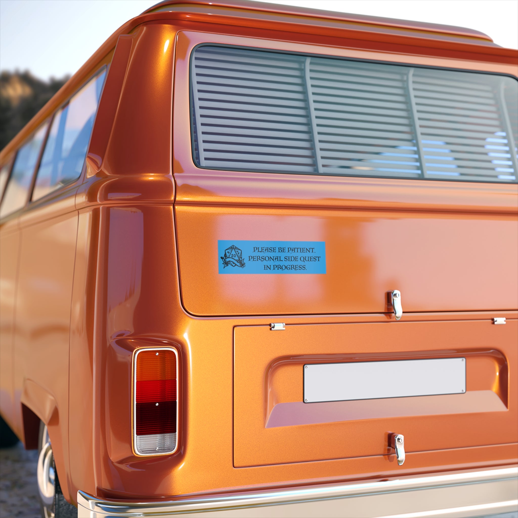 Bumper Sticker — "Please Be Patient. Personal Side Quest in Progress." (D20 Gamer Humor) - Mutantur Labs LLC