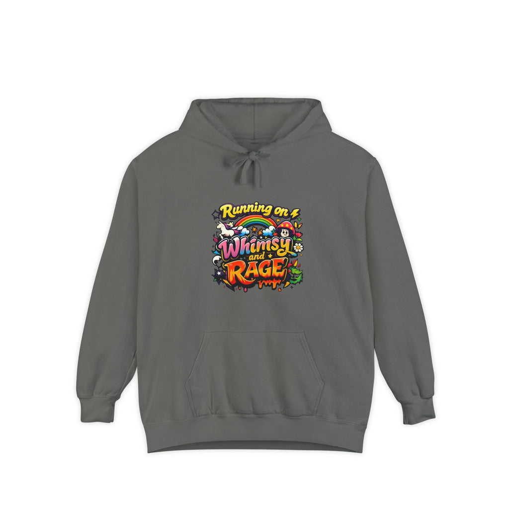 Hoodie — "Running on a Whimsy and Rage" Colorful Graphic Pullover