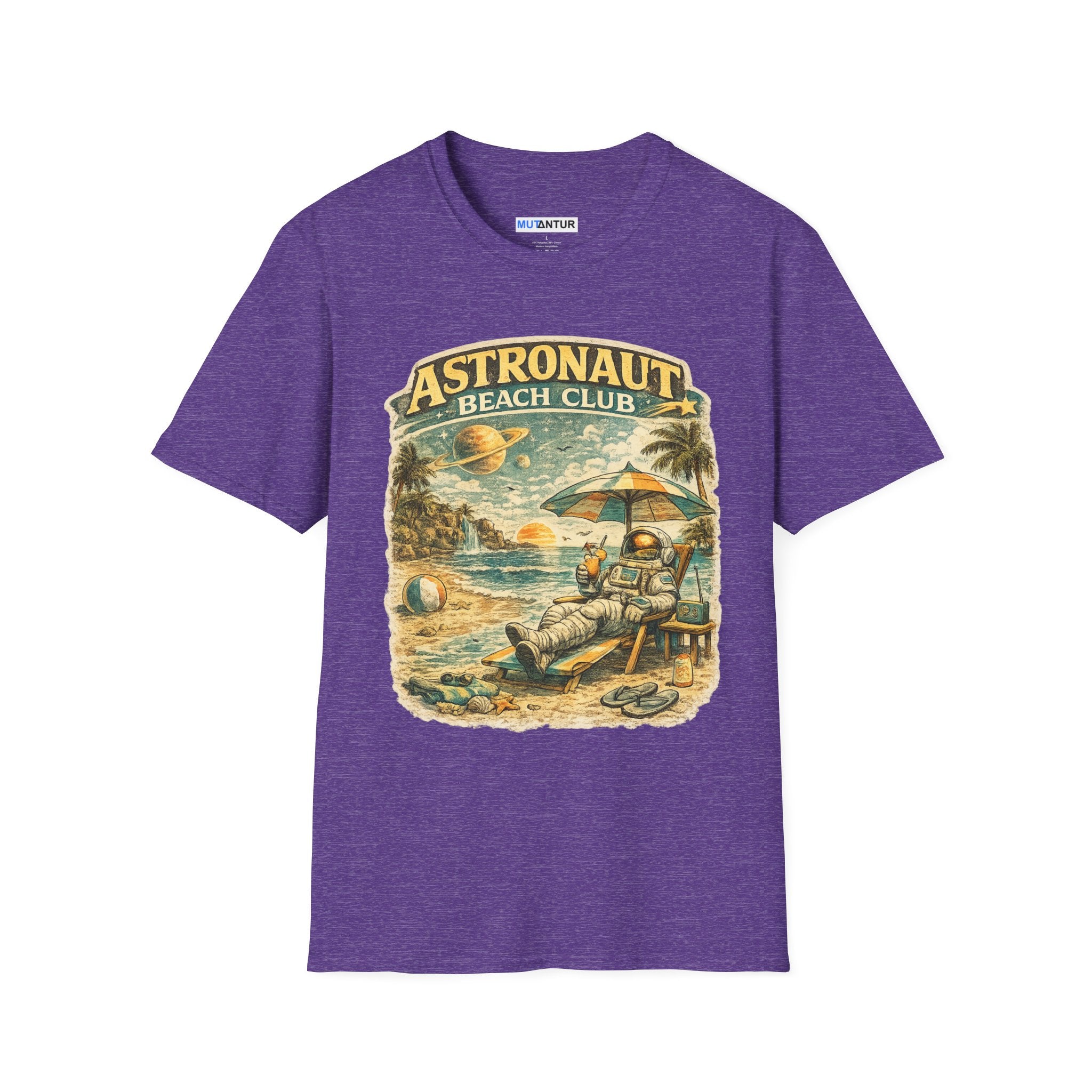 Astronaut Beach Club T-Shirt – Retro Space Beach Graphic Tee - Mutantur Labs LLC