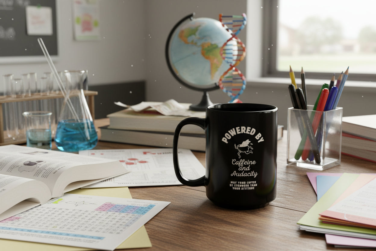 Powered by Caffeine and Audacity Mug | Funny Coffee Cup - Mutantur Labs LLC