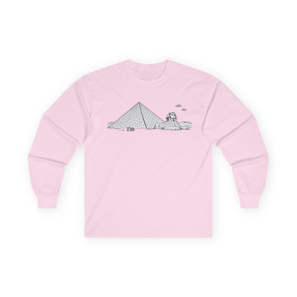 Egypt Pyramid, Aliens & Sphinx Line Art Long Sleeve Tee - Mutantur Labs LLC