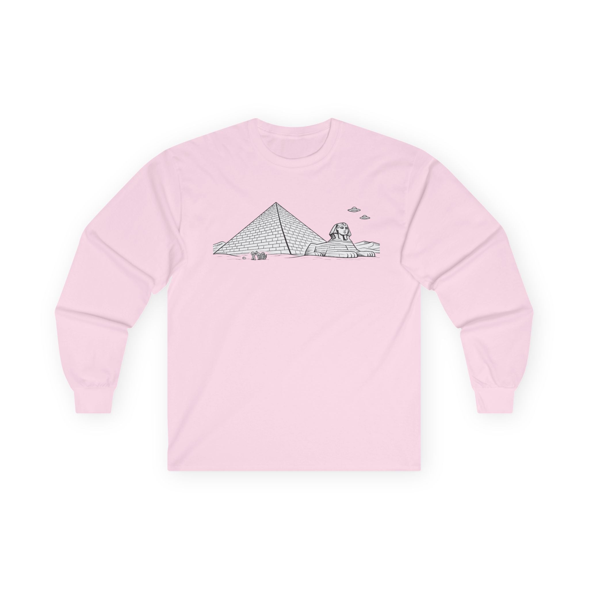 Egypt Pyramid, Aliens & Sphinx Line Art Long Sleeve Tee - Mutantur Labs LLC