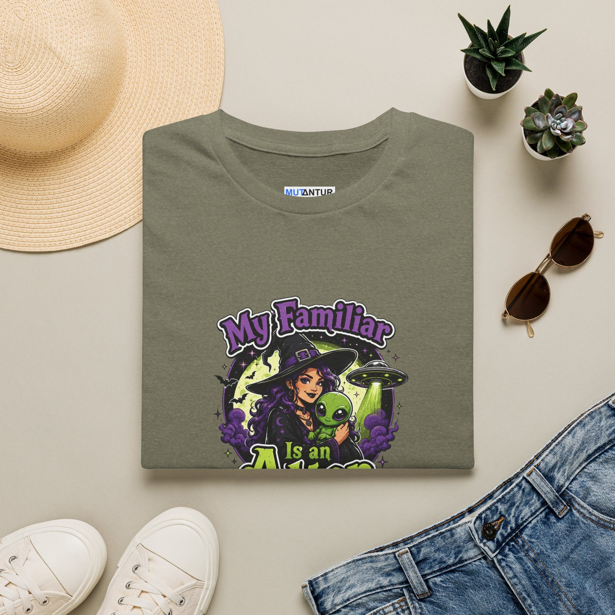 My Familiar Is an Alien T-Shirt — Witch & Cute Alien Graphic Tee