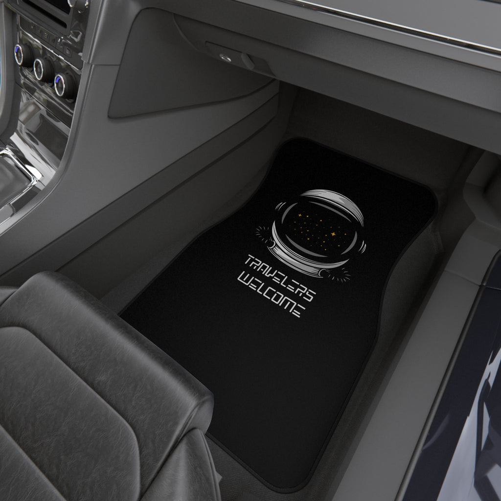 Car Mats Astronaut Helmet 'Travelers Welcome' | Set of 4 black car mats - Mutantur Labs LLC