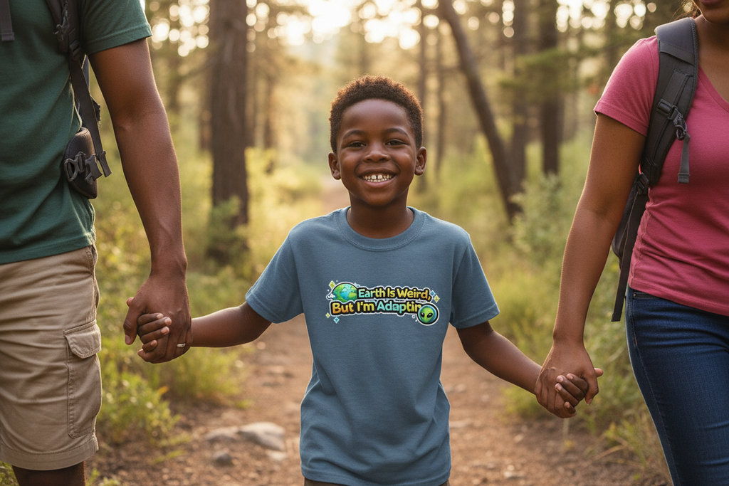 Earth Is Weird But I’m Adapting Youth T-Shirt — Funny Alien Kids Graphic Tee