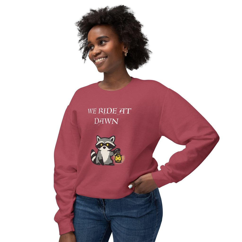We Ride at Dawn Raccoon Crewneck Sweatshirt - Mutantur Labs LLC