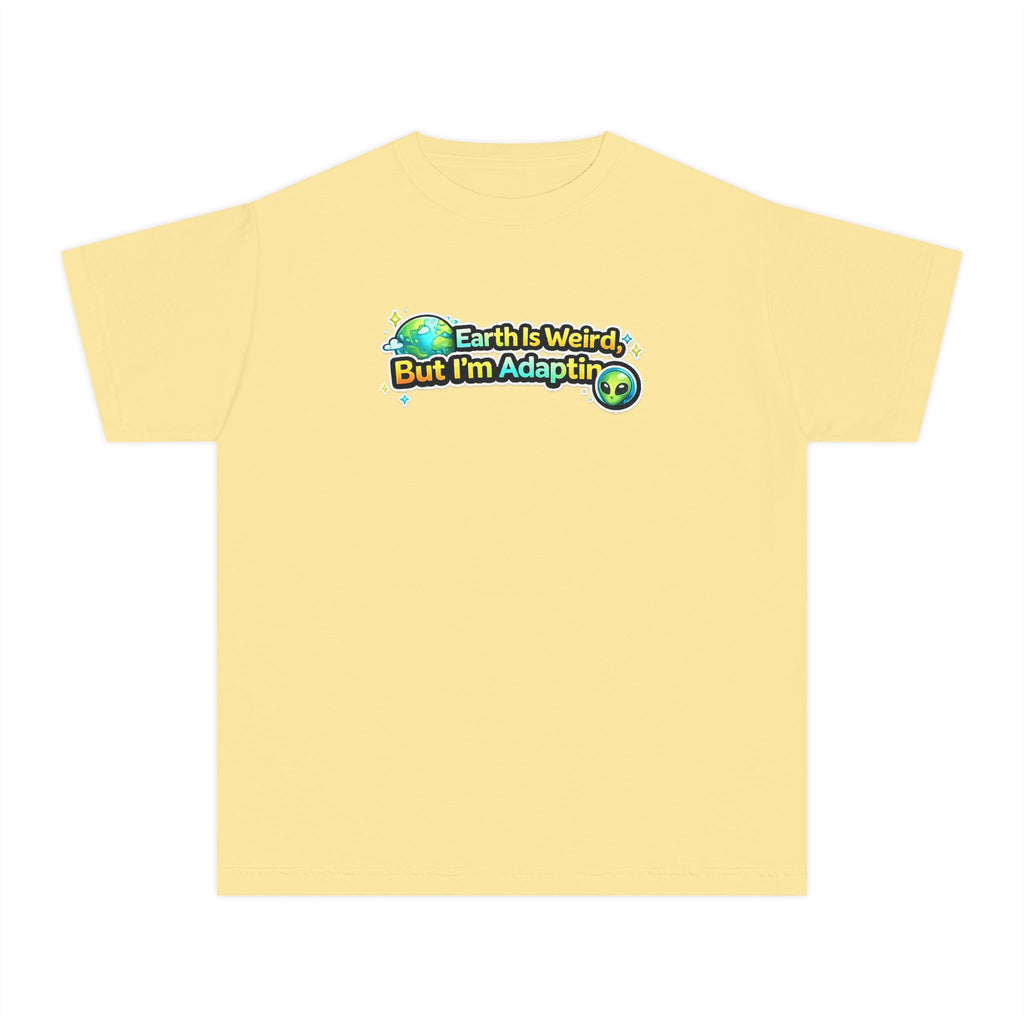 Earth Is Weird But I’m Adapting Youth T-Shirt — Funny Alien Kids Graphic Tee