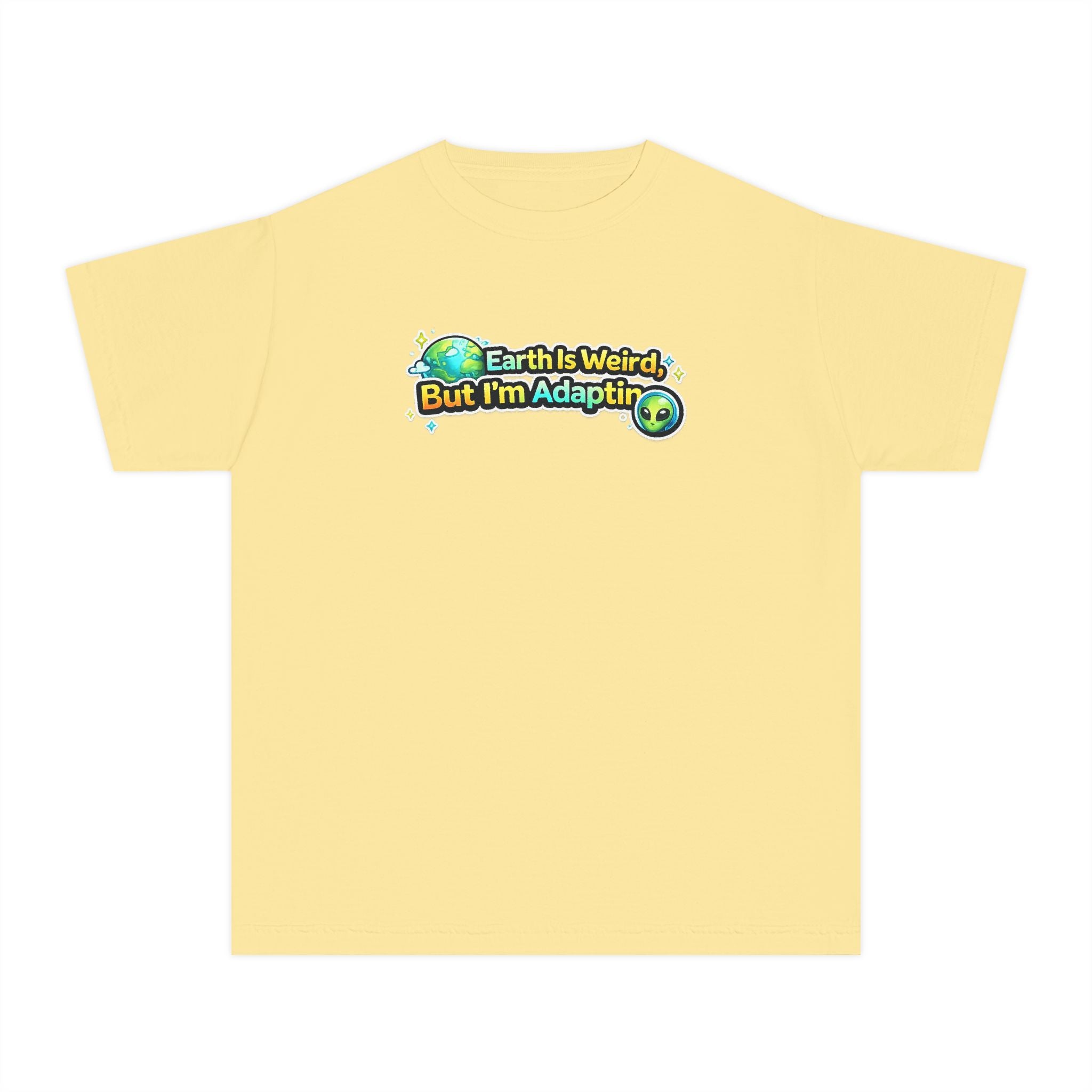 Earth Is Weird But I’m Adapting Youth T-Shirt — Funny Alien Kids Graphic Tee