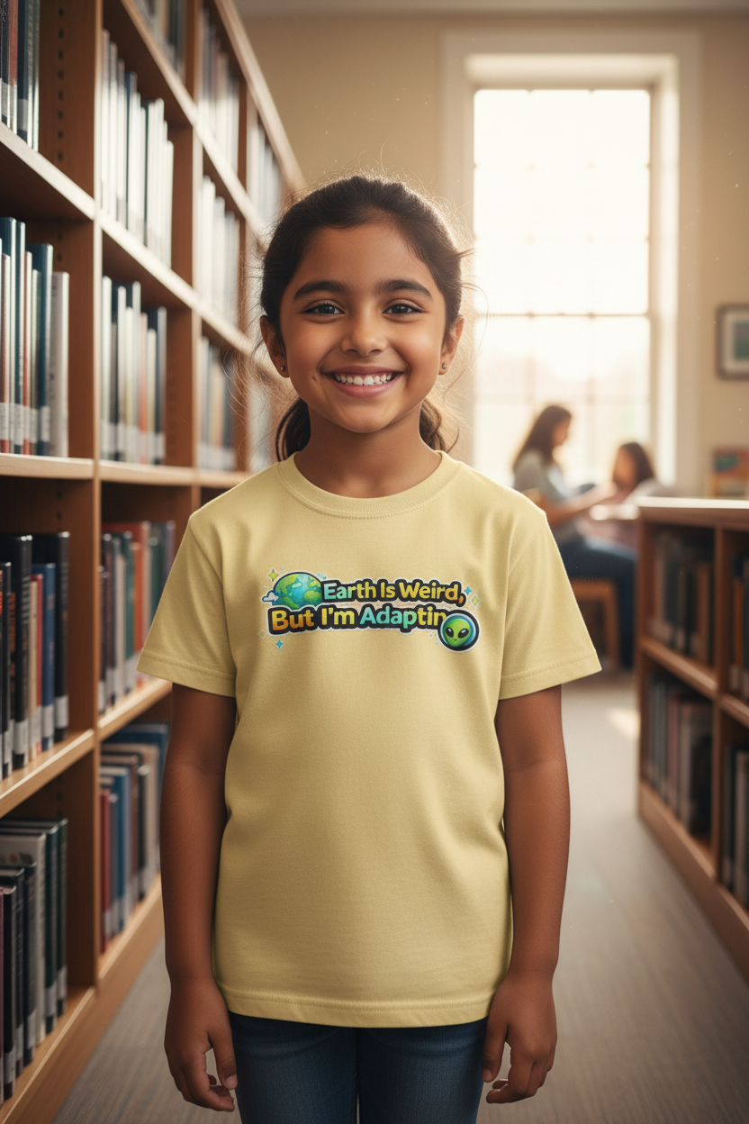 Earth Is Weird But I’m Adapting Youth T-Shirt — Funny Alien Kids Graphic Tee