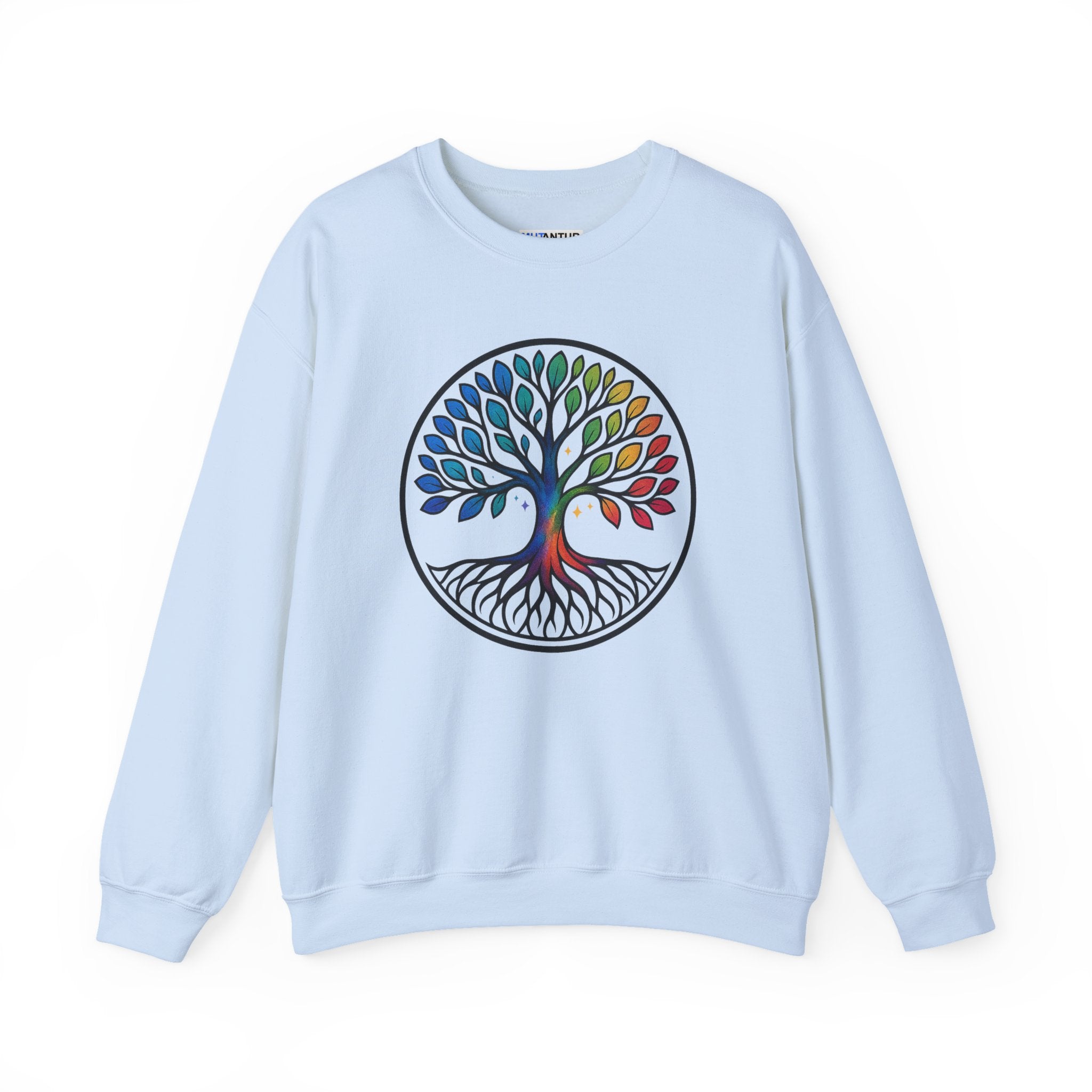 Rainbow Tree of Life graphic crewneck sweatshirt, product detail shot