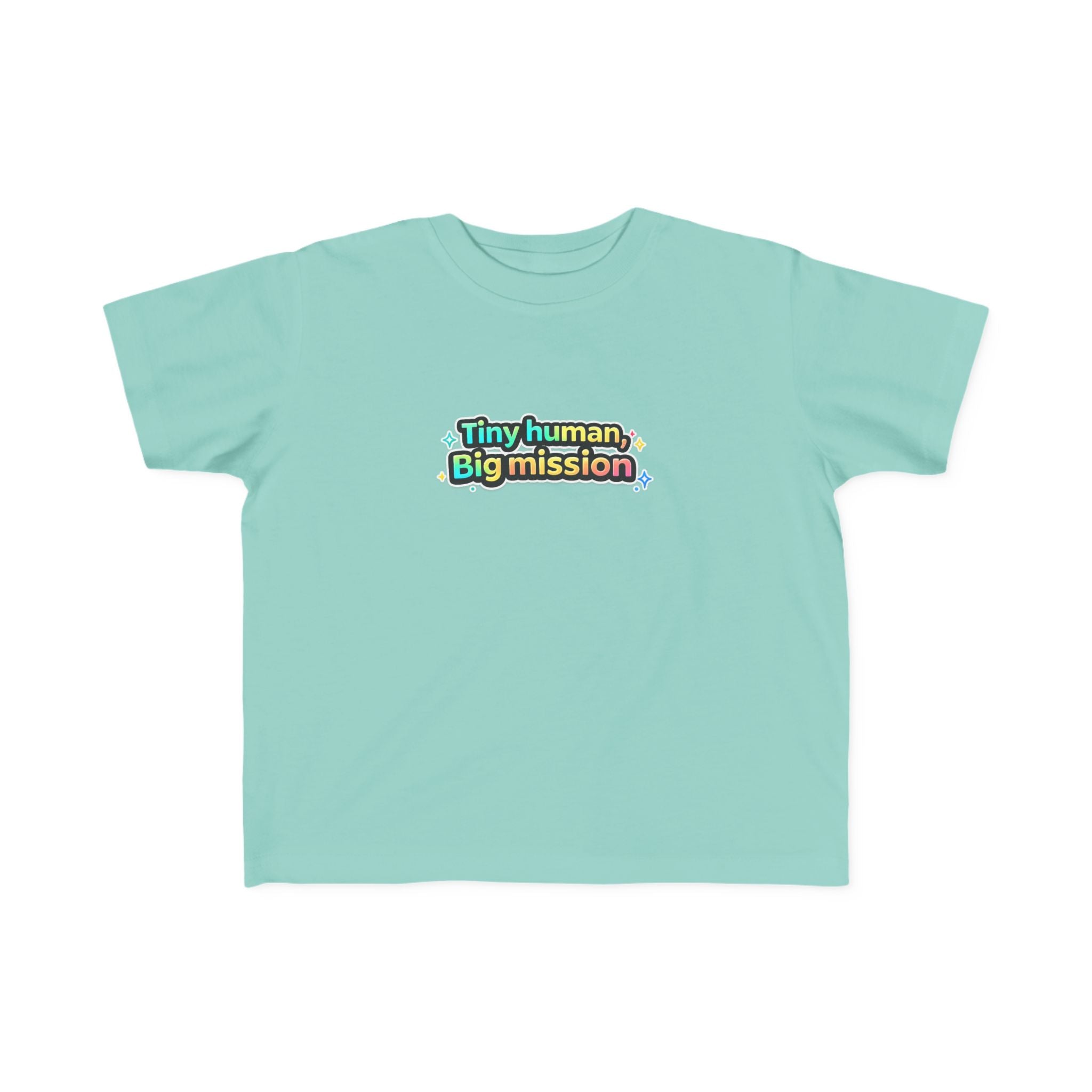Tiny Human Big Mission Toddler T-Shirt — Colorful Sci-Fi Kids Graphic Tee