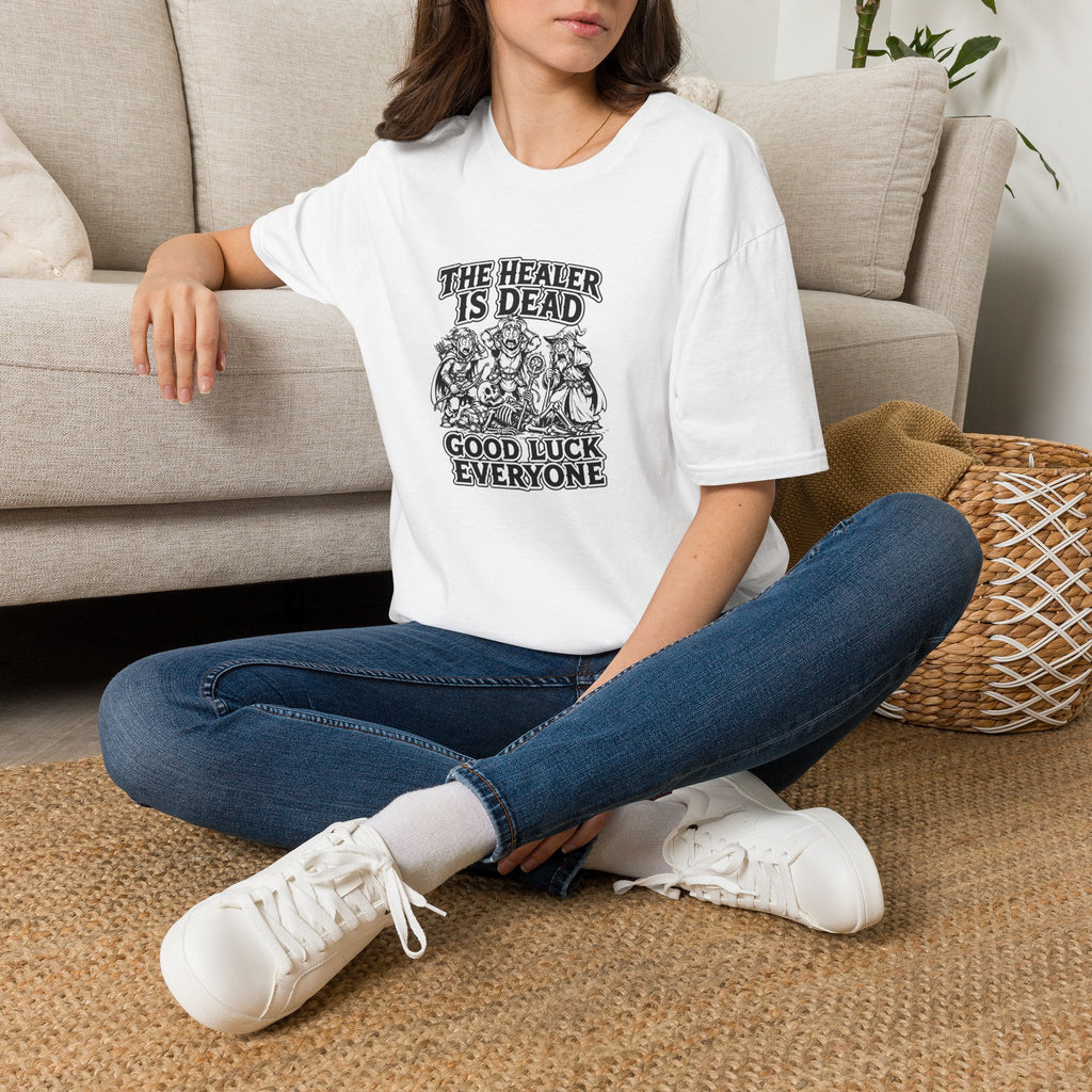 T-Shirt — "The Healer Is Dead" RPG Party Tee (Good Luck Everyone)