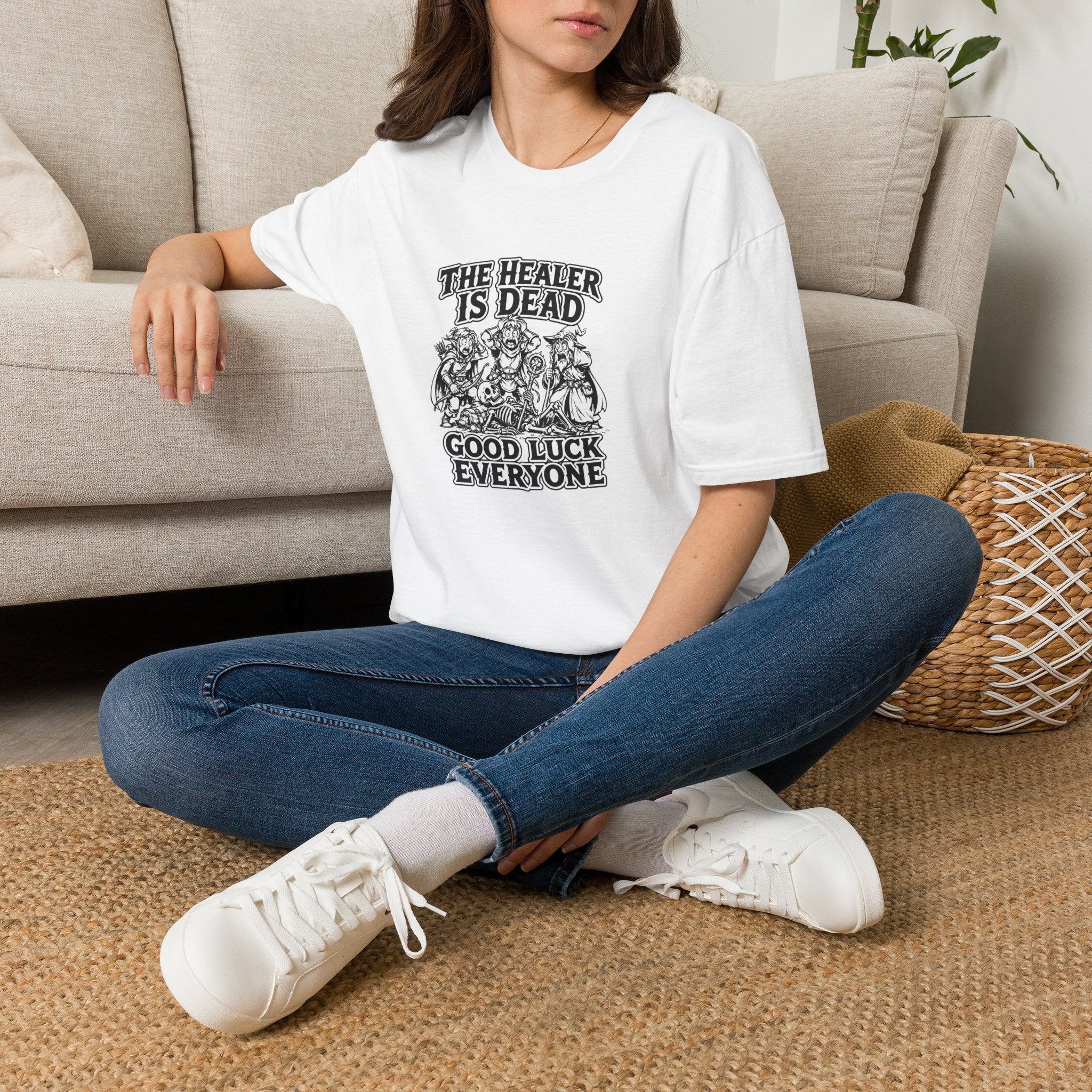 T-Shirt — "The Healer Is Dead" RPG Party Tee (Good Luck Everyone)