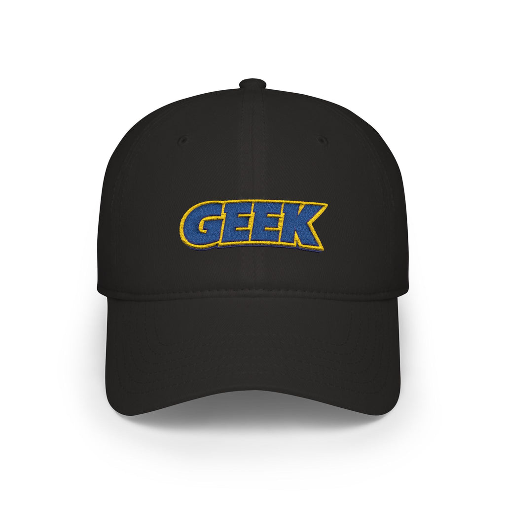 Geek Embroidered Low Profile Baseball Cap — Retro Blue & Gold Logo Hat - Mutantur Labs LLC