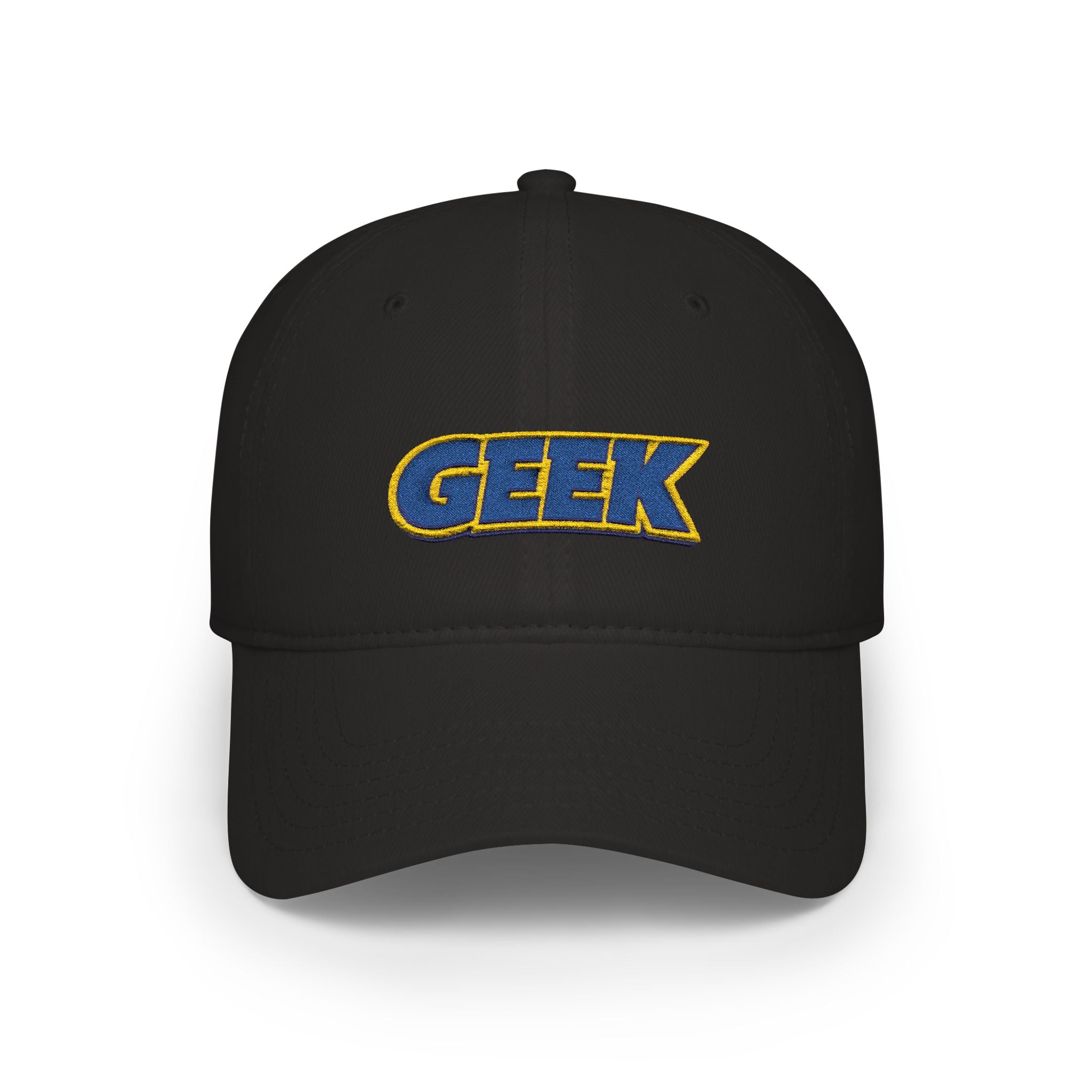 Geek Embroidered Low Profile Baseball Cap — Retro Blue & Gold Logo Hat - Mutantur Labs LLC
