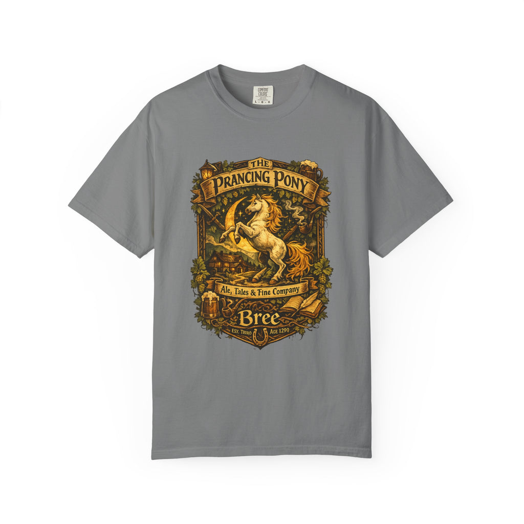 Prancing Pony Fantasy T-Shirt | Vintage Inn Heraldry Graphic Tee - Mutantur Labs LLC