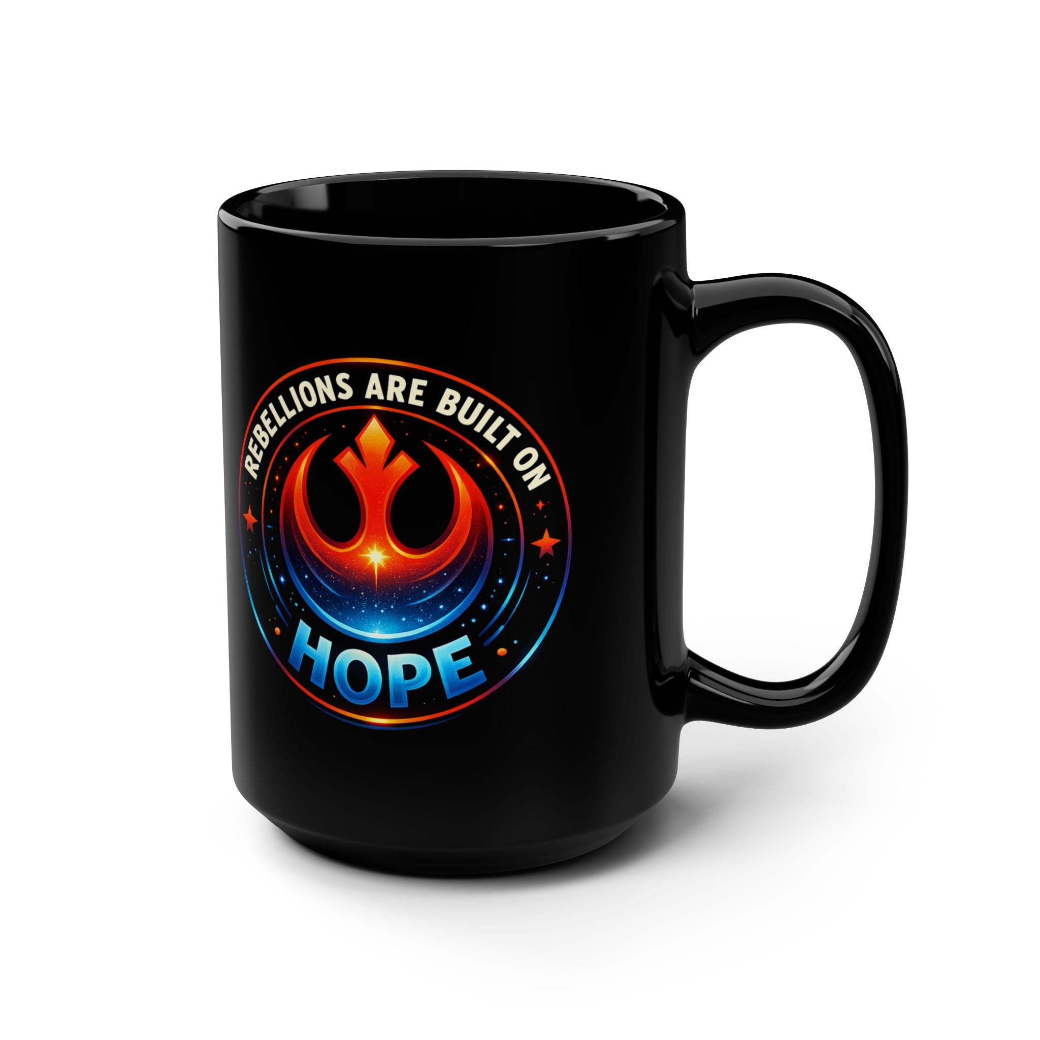 Hope Emblem Mug — Sci Fi Rebellion-Inspired Black Ceramic Coffee Mug - Mutantur Labs LLC
