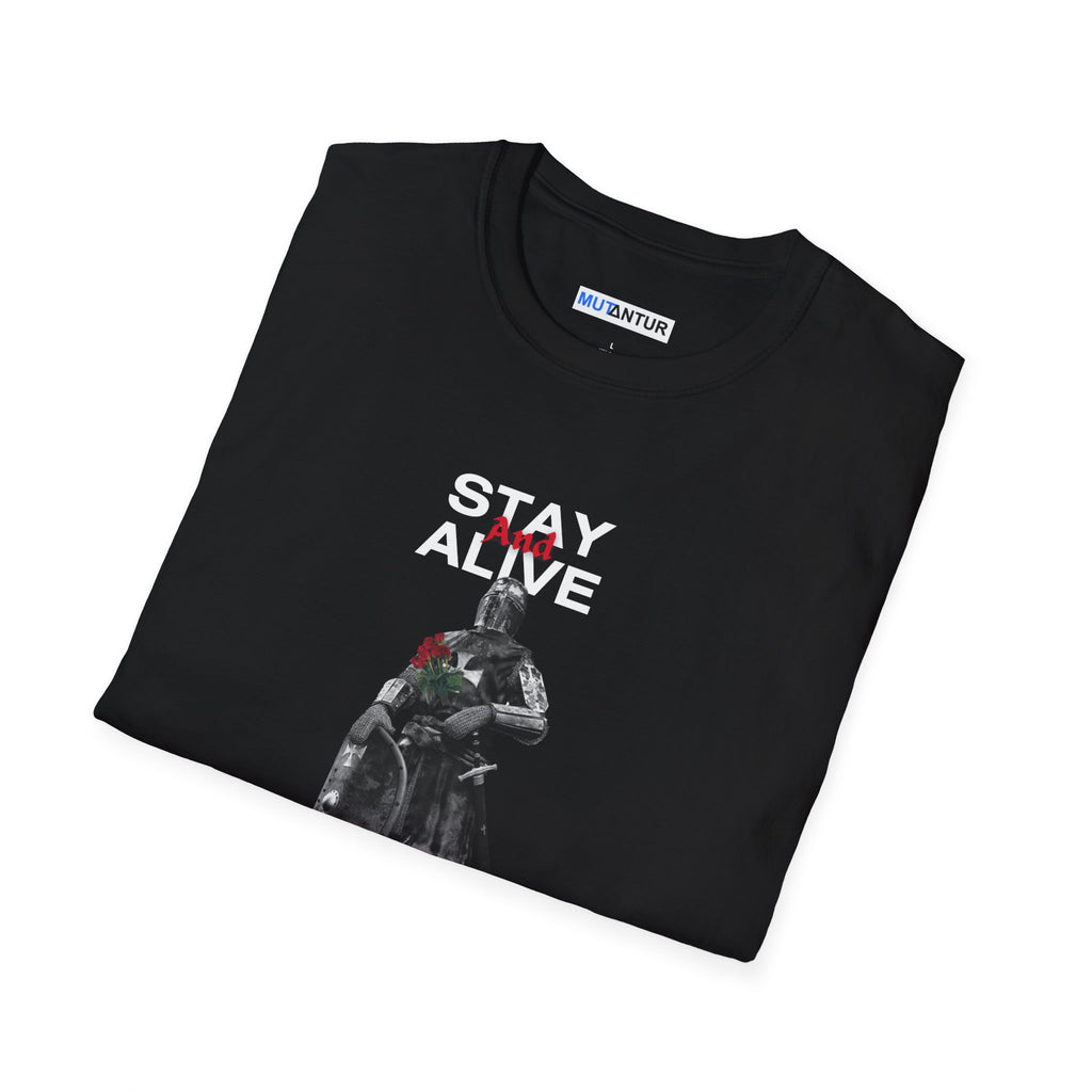 Stay Alive Quest On T-Shirt | Dark Fantasy Knight Gamer Tee - Mutantur Labs LLC