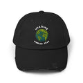 Imagine Whirled Peas pun Unisex Distressed Cap with Planet design - Mutantur Labs LLC