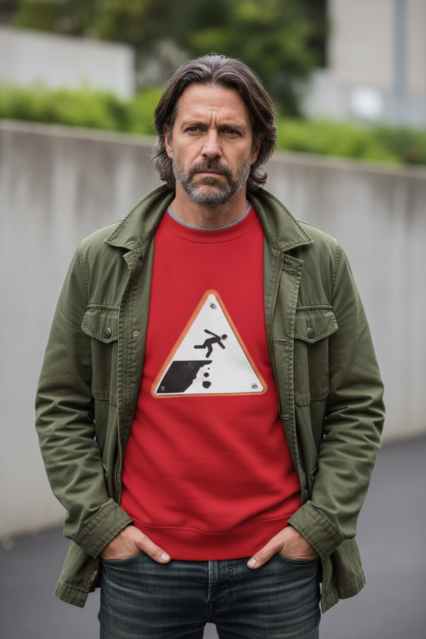 Irish Cliff Edge Warning sign funny Graphic Crewneck Sweatshirt - Mutantur Labs LLC