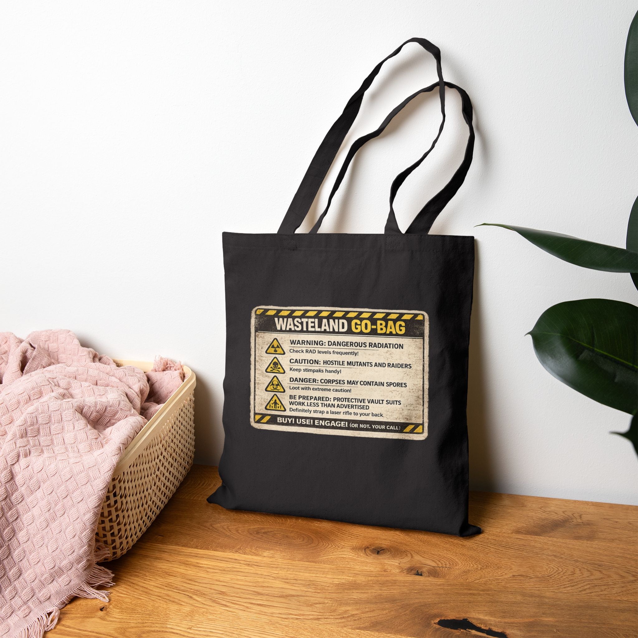 Wasteland Go-Bag Canvas Tote — Post-Apocalyptic Survival Warning Print - Mutantur Labs LLC