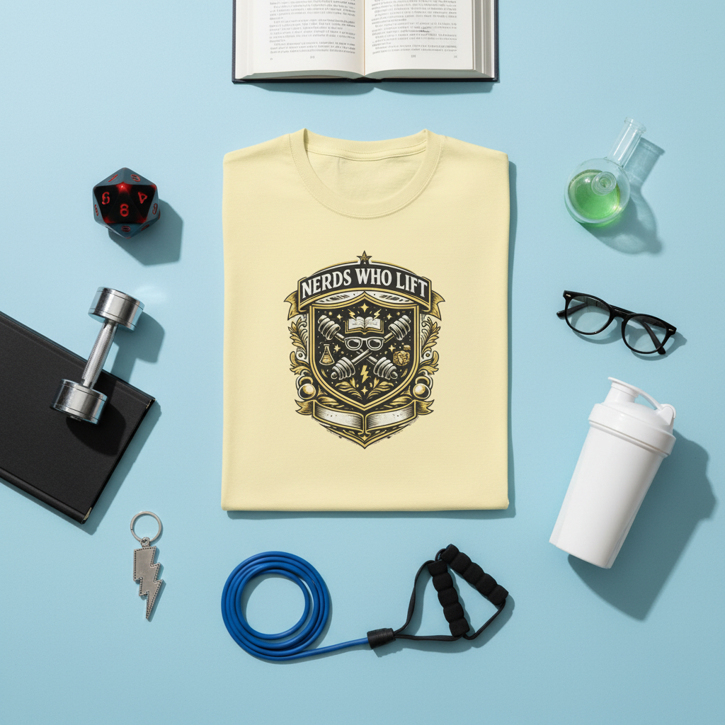 Nerds Who Lift moisture-wicking workout tee, front view