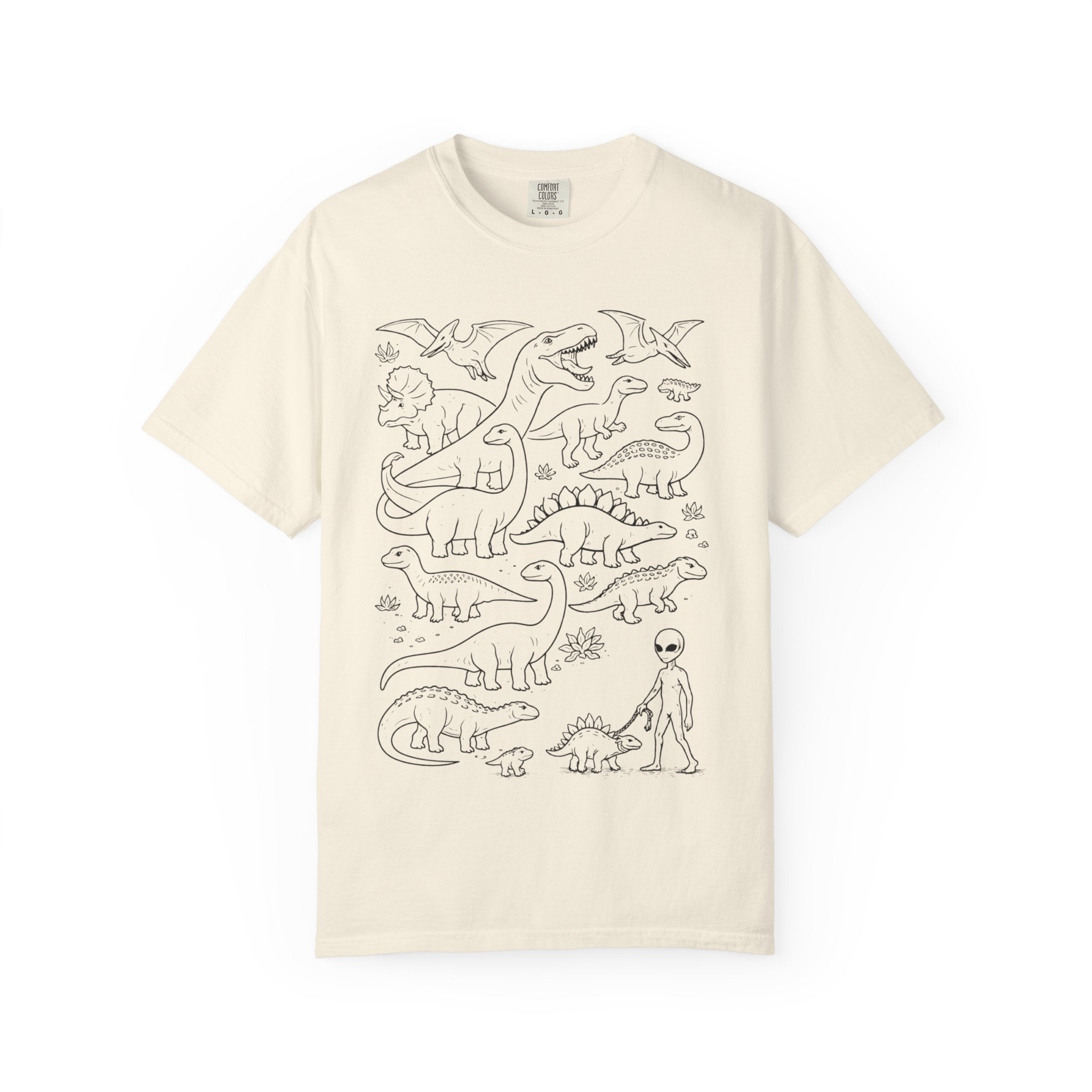 Alien and Dinosaur T-Shirt | Funny Line Art Graphic Tee - Mutantur Labs LLC