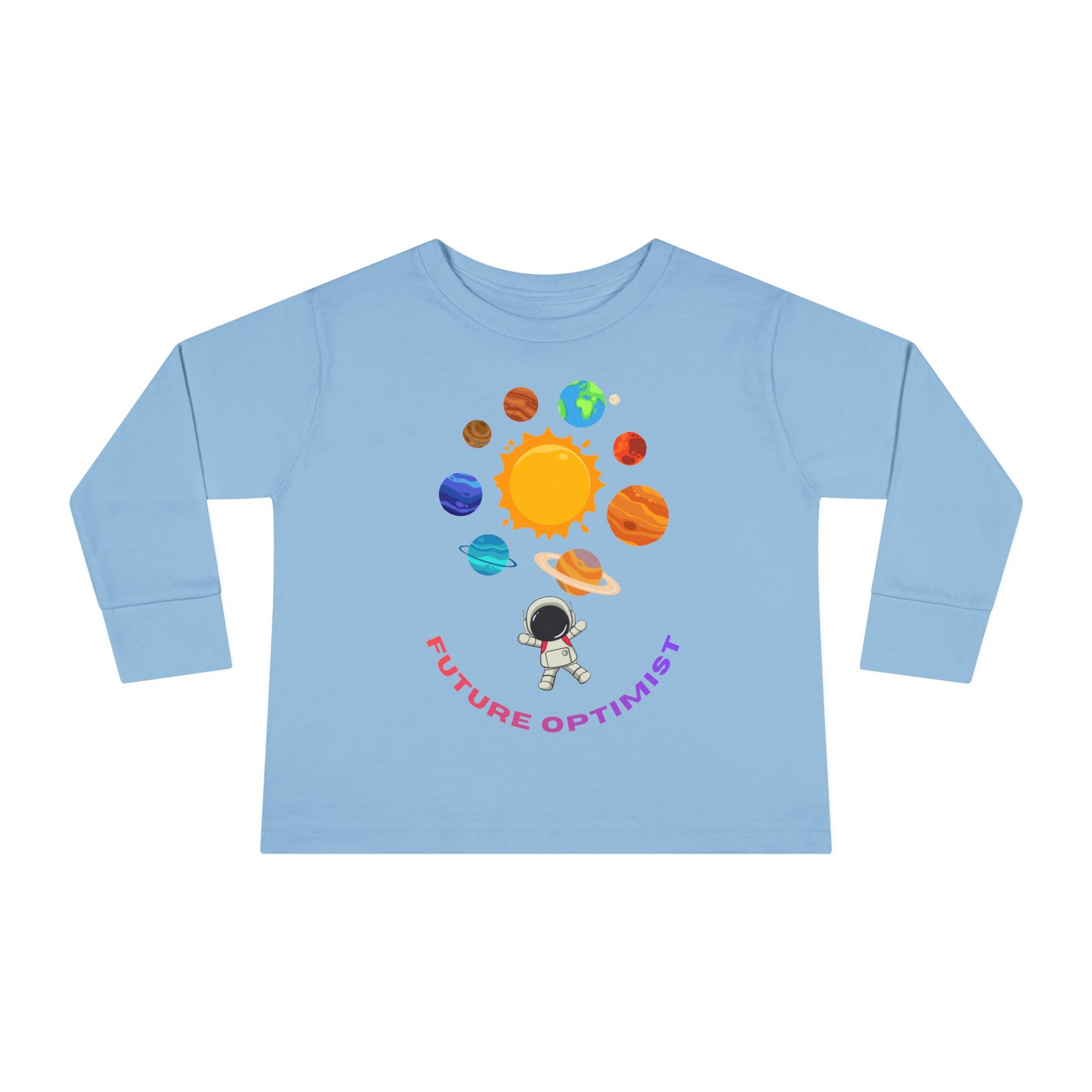 Future Optimist Astronaut toddler long sleeve tee | Solar System planets design - Mutantur Labs LLC