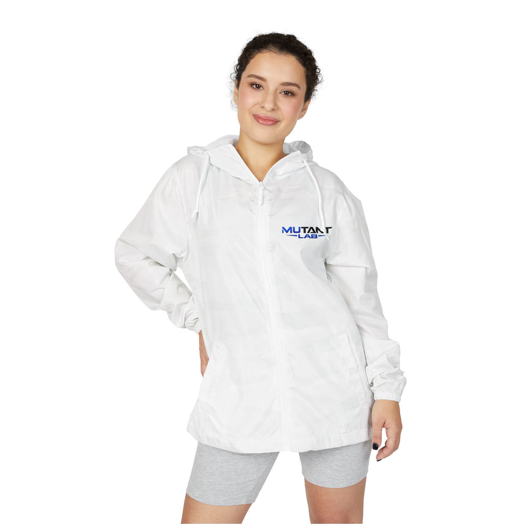 Windbreaker Jacket — Minimal Blue 'MUTANT LABS' Logo Lightweight Hooded Anorak - Mutantur Labs LLC