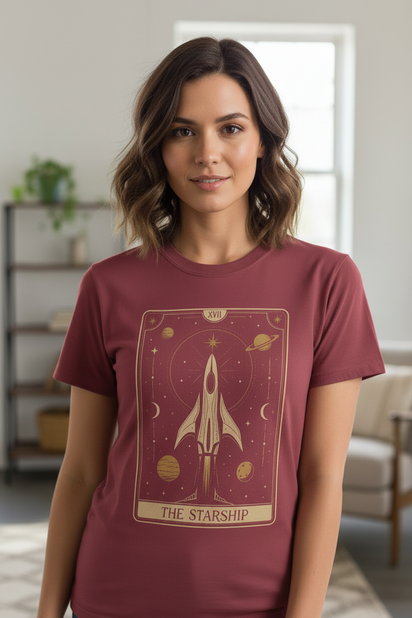 Starship Tarot Graphic T-Shirt — "The Starship" Vintage Space Tee - Mutantur Labs LLC