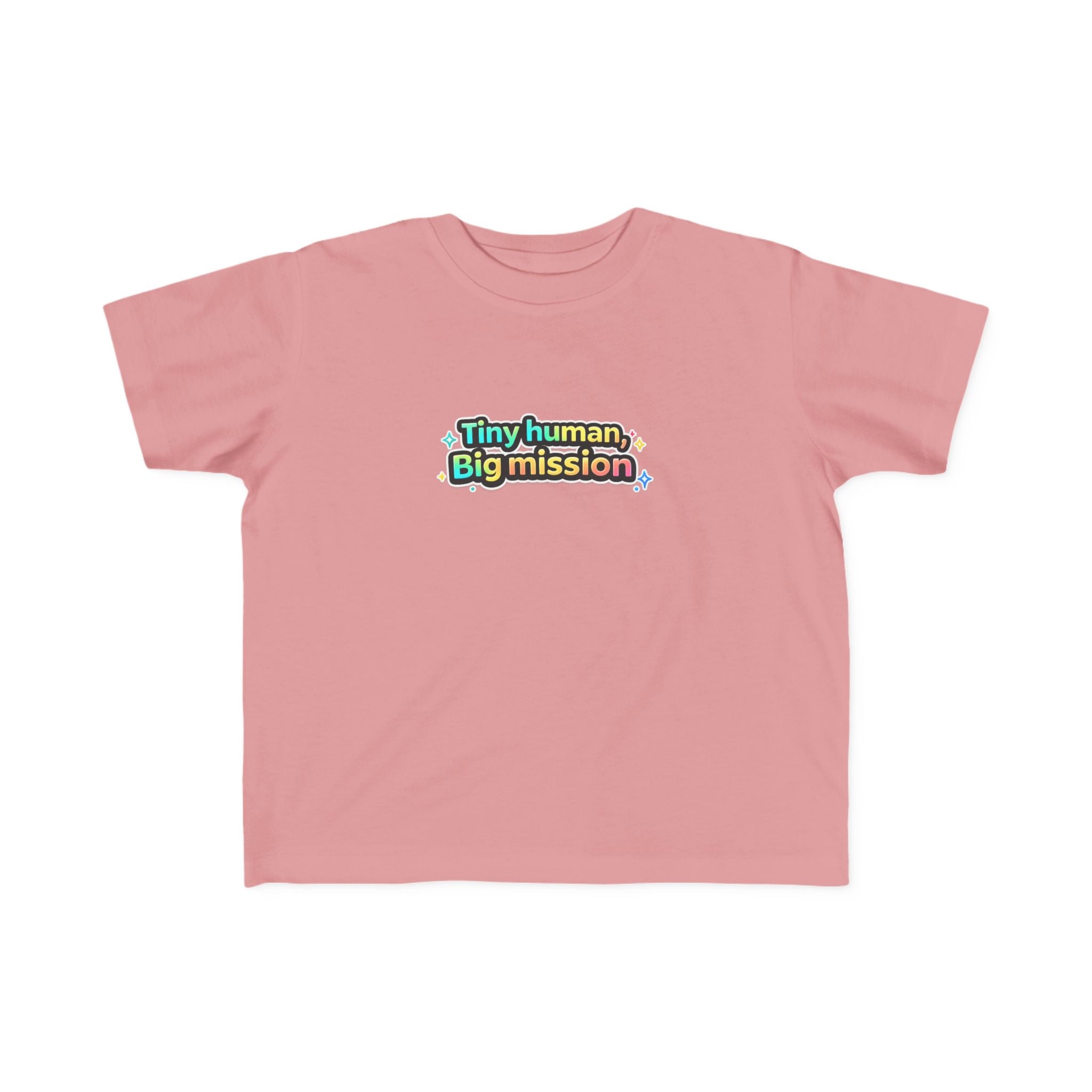 Tiny Human Big Mission Toddler T-Shirt — Colorful Sci-Fi Kids Graphic Tee