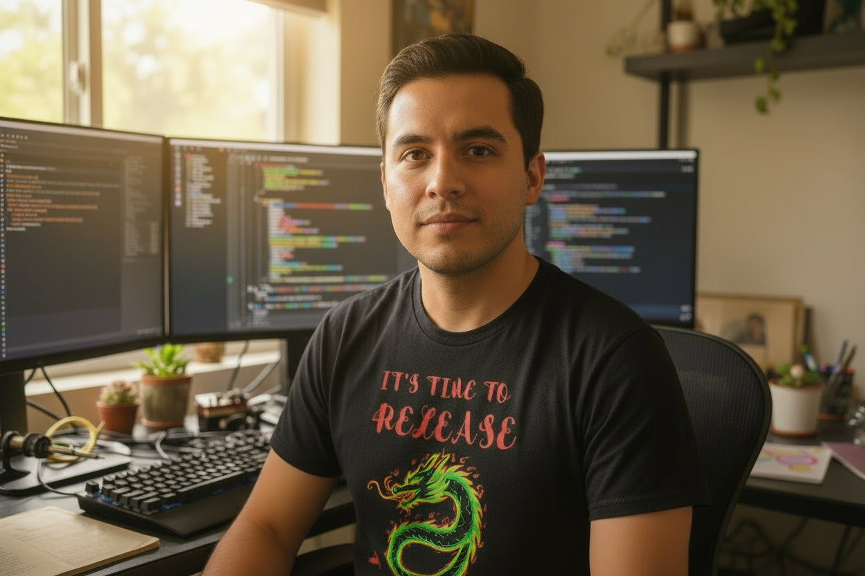 Release the Dragon T-Shirt | Green Dragon Illustration, Retro Script - Mutantur Labs LLC