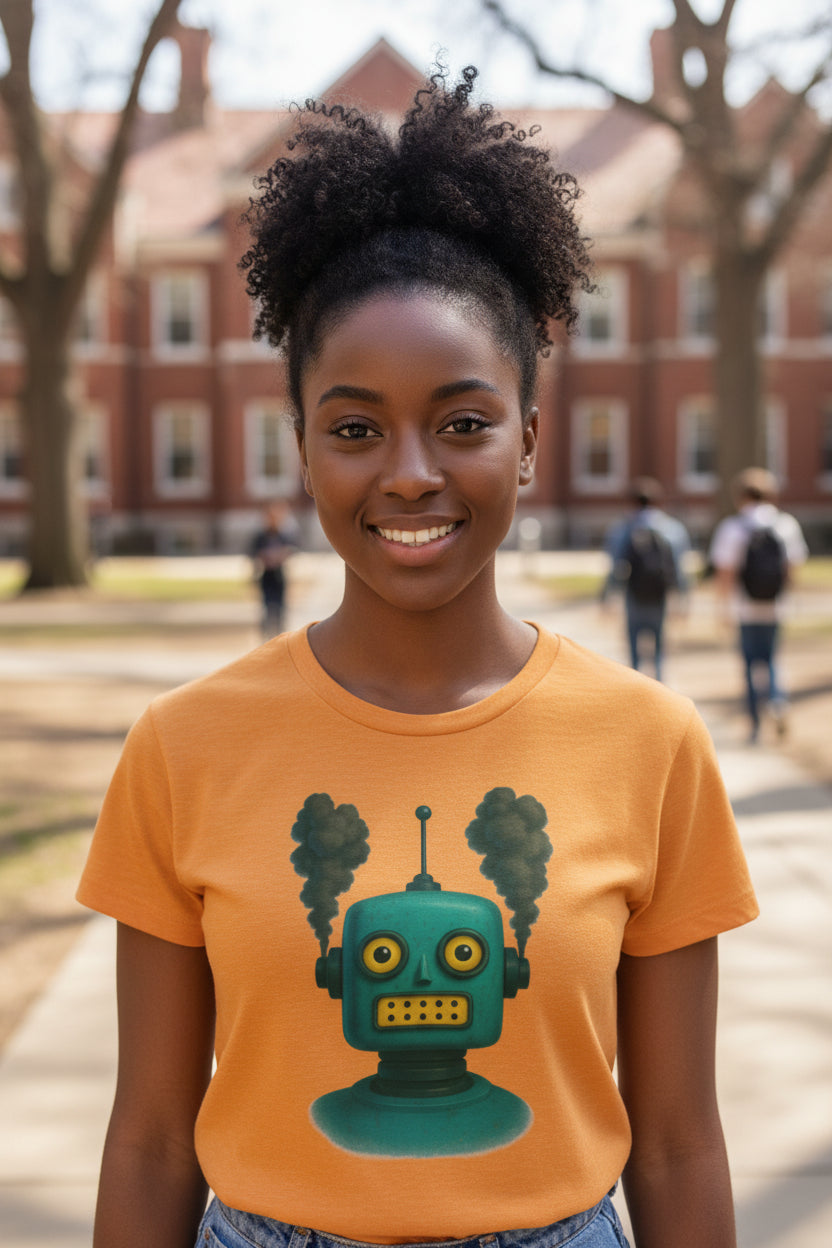 Retro Steampunk Robot Crop Top – Green Sci-Fi Graphic Top - Mutantur Labs LLC