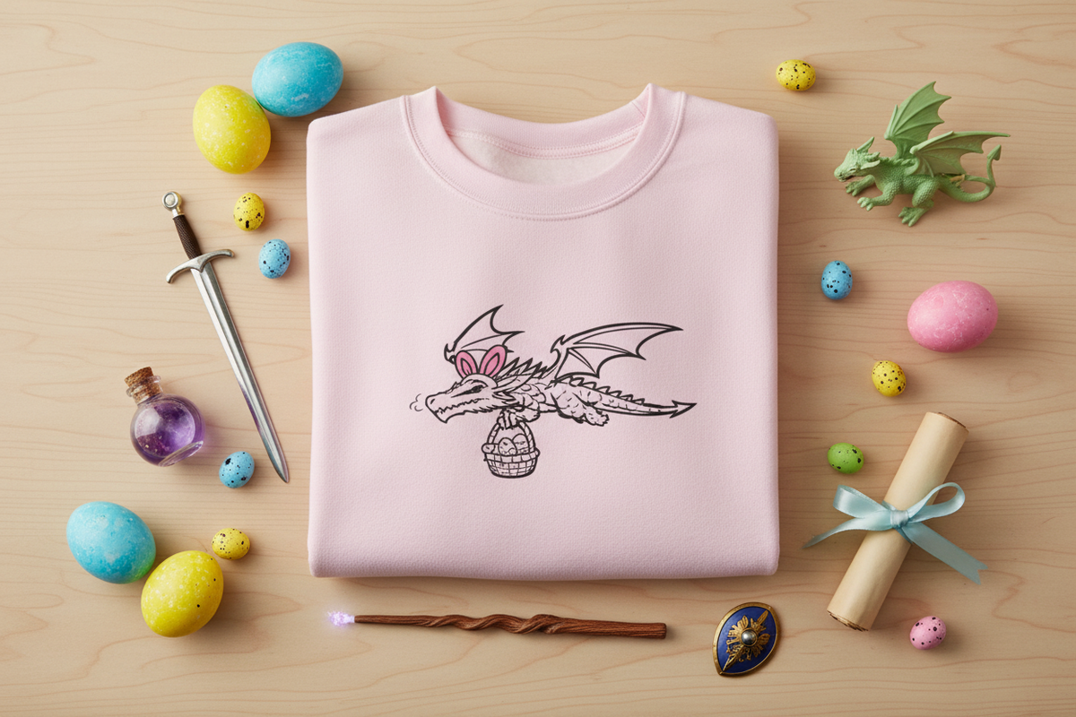 Easter Dragon holiday crewneck sweatshirt, front view