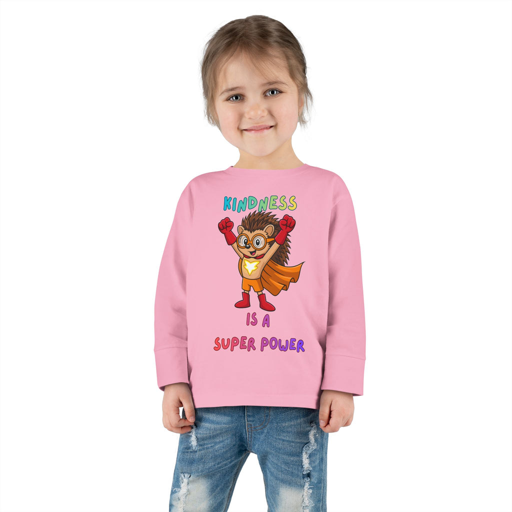 Kindness Is a Superpower Toddler Long Sleeve Tee | Hedgehog Superhero Graphic - Mutantur Labs LLC